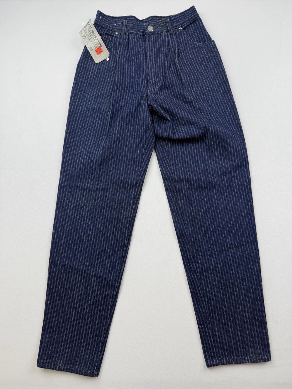Vintage Jordache Jeans Womens 8/26 Dark Blue High Rise Tapered Striped Denim 90s